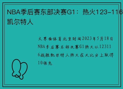 NBA季后赛东部决赛G1：热火123-116凯尔特人