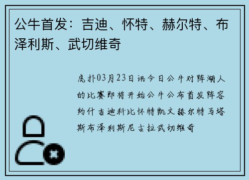 公牛首发：吉迪、怀特、赫尔特、布泽利斯、武切维奇