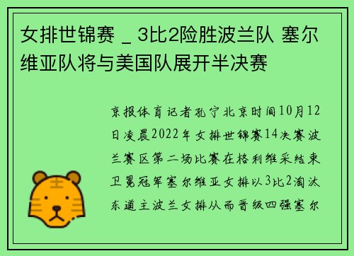 女排世锦赛 _ 3比2险胜波兰队 塞尔维亚队将与美国队展开半决赛