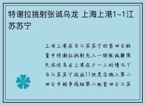 特谢拉挑射张诚乌龙 上海上港1-1江苏苏宁